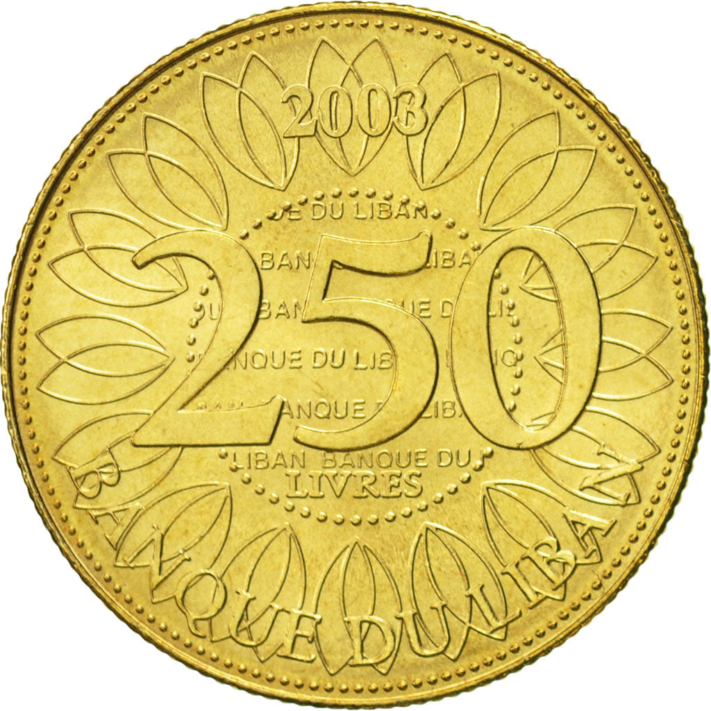 Coin, Lebanon, 250 Livres, 2003, MS(65-70), Aluminum-Bronze, KM:36