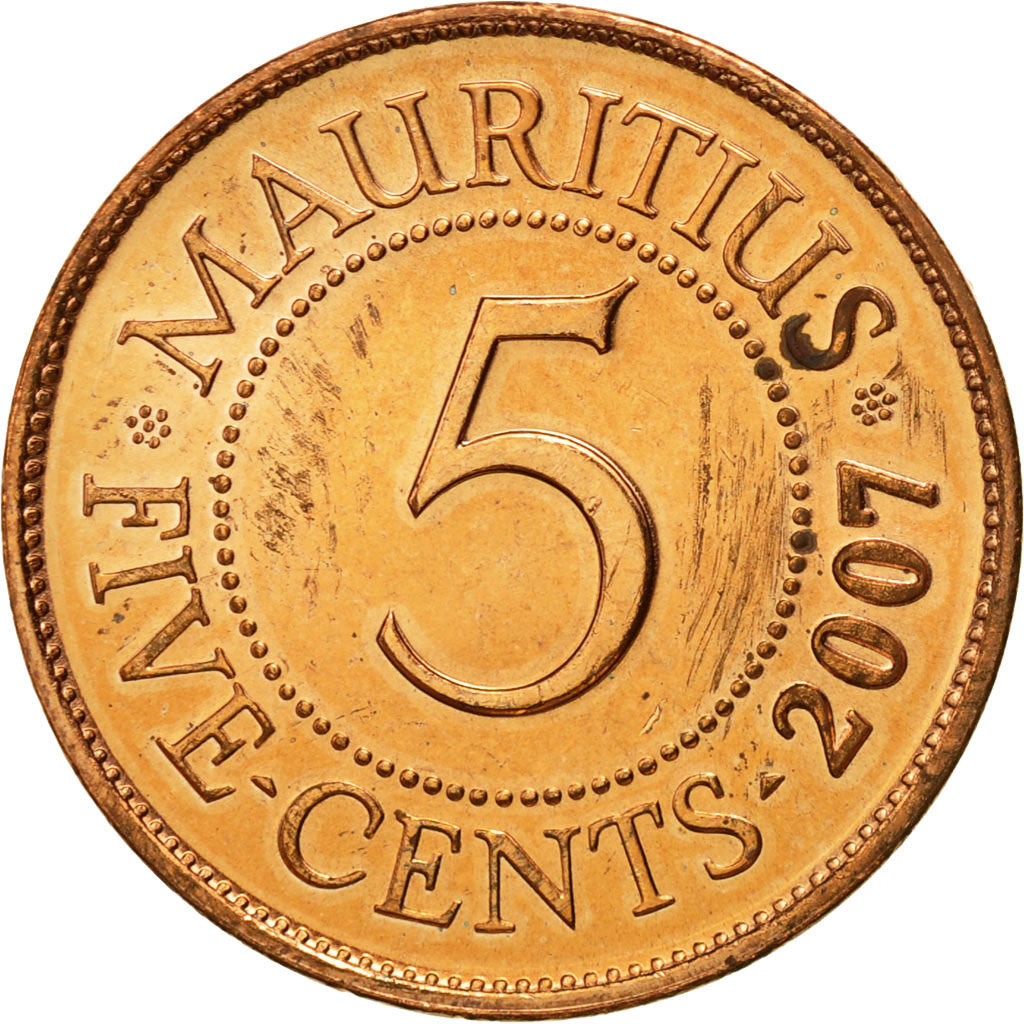 Coin, Mauritius, 5 Cents, 2007, MS(65-70), Copper Plated Steel, KM:52