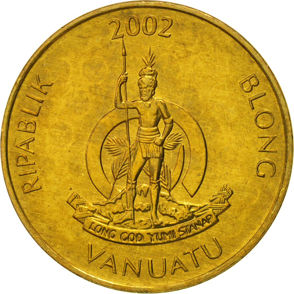 Coin, Vanuatu, 2 Vatu, 2002, British Royal Mint, MS(65-70), Nickel-brass, KM:4