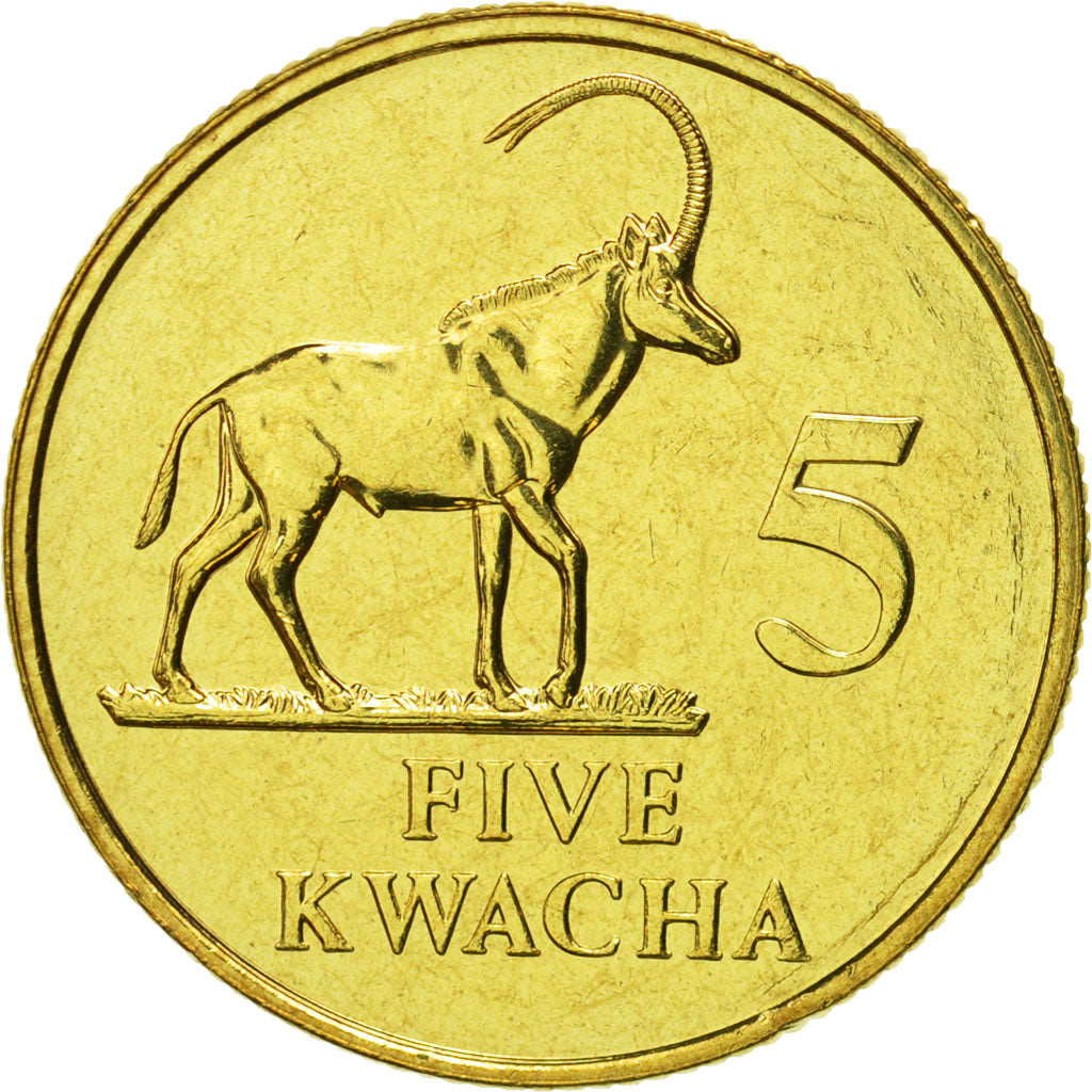 Coin, Zambia, 5 Kwacha, 1992, British Royal Mint, MS(65-70), Brass, KM:31
