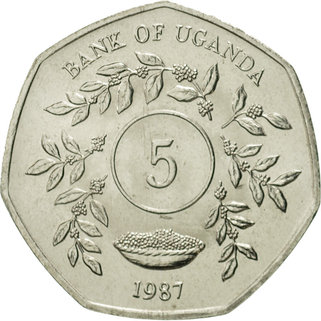 Monnaie, Uganda, 5 Shillings, 1987, FDC, Nickel plated steel, KM:29
