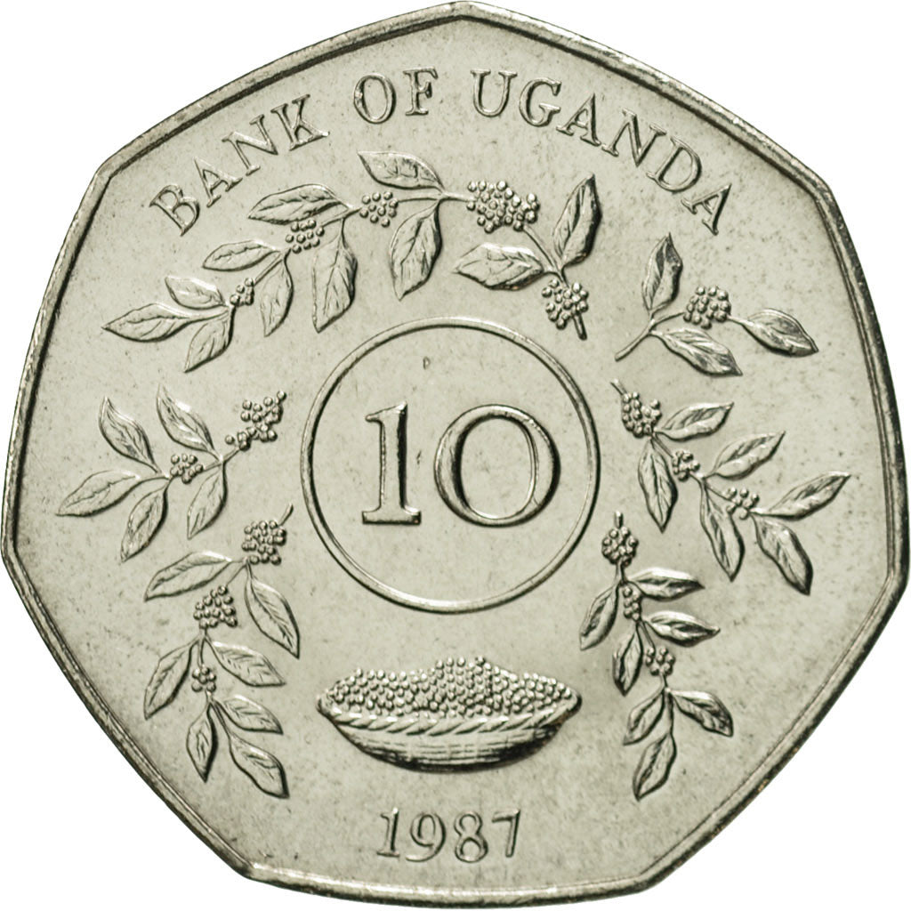 Munten, Oeganda, 10 Shillings, 1987, FDC, Nickel plated steel, KM:30