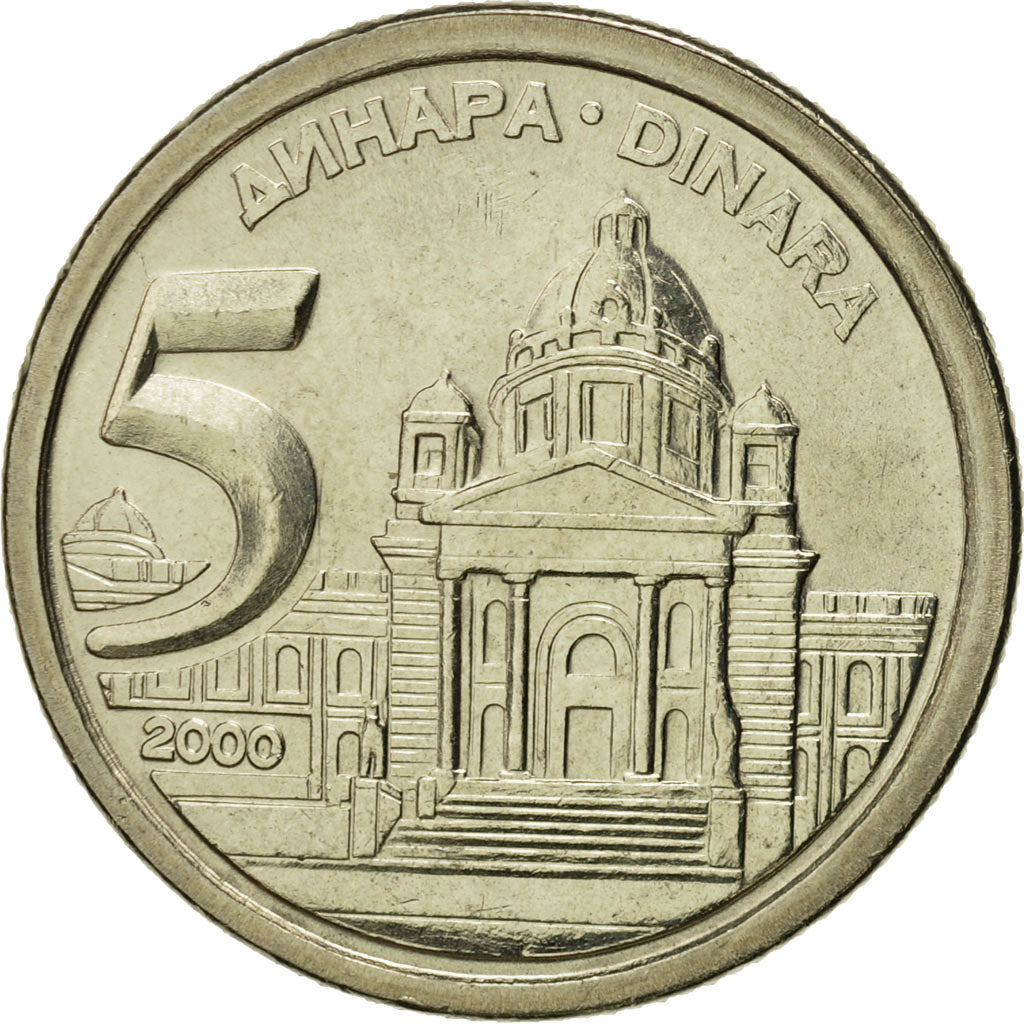 Yugoslavia, 5 Dinara, 2000, Belgrade, MS(65-70), Copper-Nickel-Zinc, KM:182