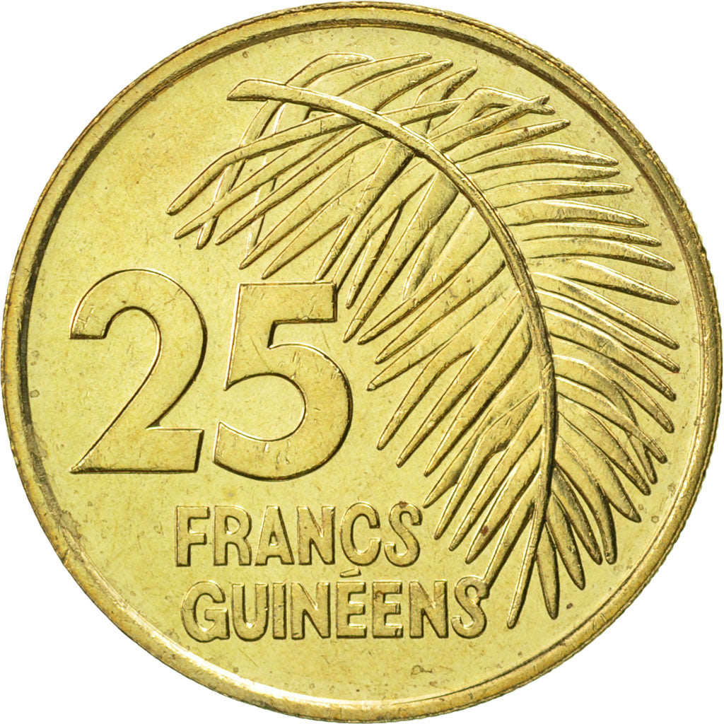 Guinea, 25 Francs, 1987, MS(65-70), Brass, KM:60