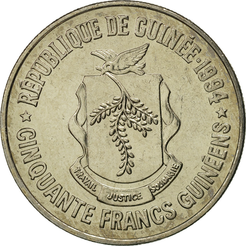 Guinea, 50 Francs, 1994, STGL, Copper-nickel, KM:63