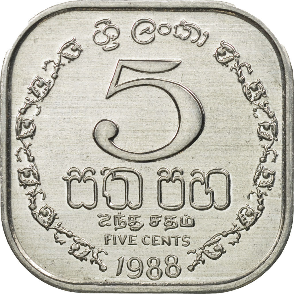 Coin, Sri Lanka, 5 Cents, 1988, MS(65-70), Aluminum, KM:139a