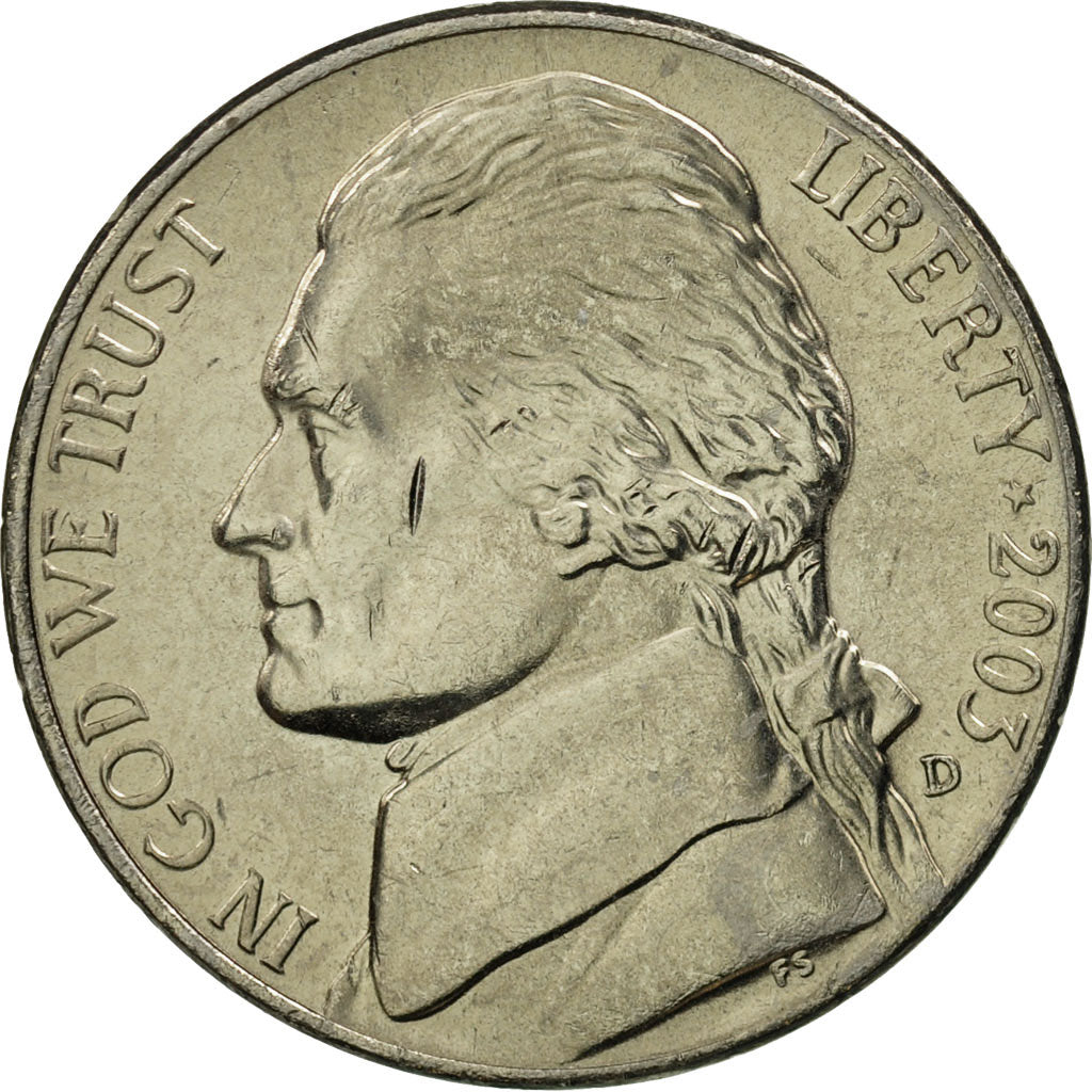 Coin, United States, Jefferson Nickel, 5 Cents, 2003, U.S. Mint, Denver