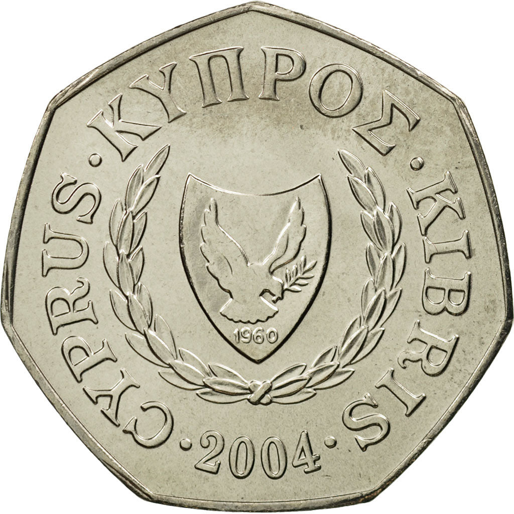 Coin, Cyprus, 50 Cents, 2004, MS(65-70), Copper-nickel, KM:66