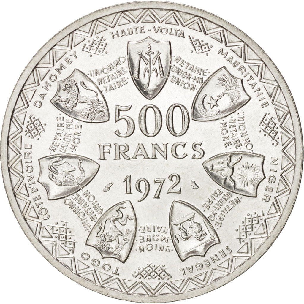 WEST AFRICAN STATES, 500 Francs, KM #7, Silver, 37, 25.00