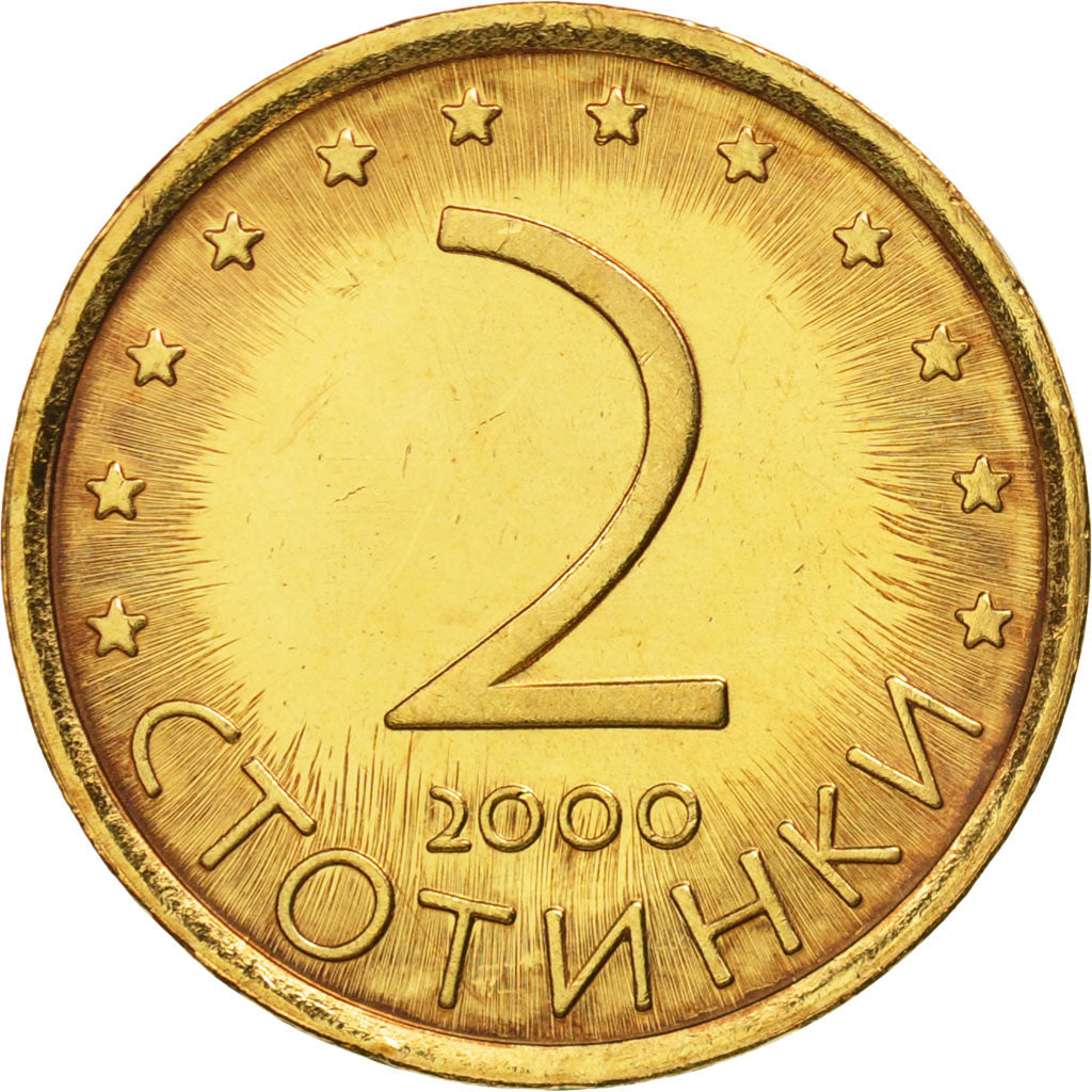 Moneta, Bulgaria, 2 Stotinki, 2000, MS(65-70), Mosiądz platerowany stalą