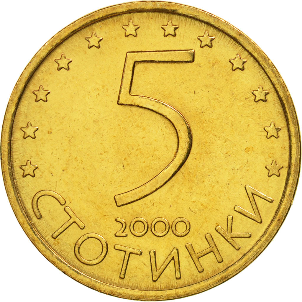 Moneda, Bulgaria, 5 Stotinki, 2000, FDC, Latón chapado en acero, KM:239a