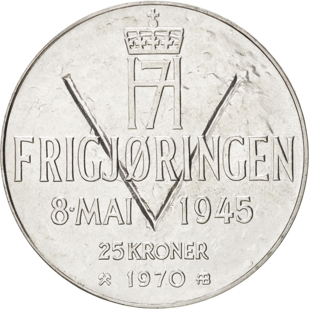 Moneta, Norwegia, Olav V, Srebro, KM:414