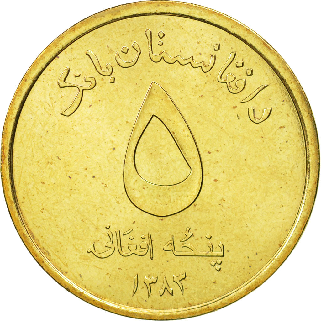 Coin, Afghanistan, 5 Afghanis, 2004, MS(65-70), Brass, KM:1046