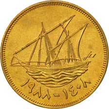 Coin, Kuwait, Jabir Ibn Ahmad, 5 Fils, 1988, MS(65-70), Nickel-brass, KM:10
