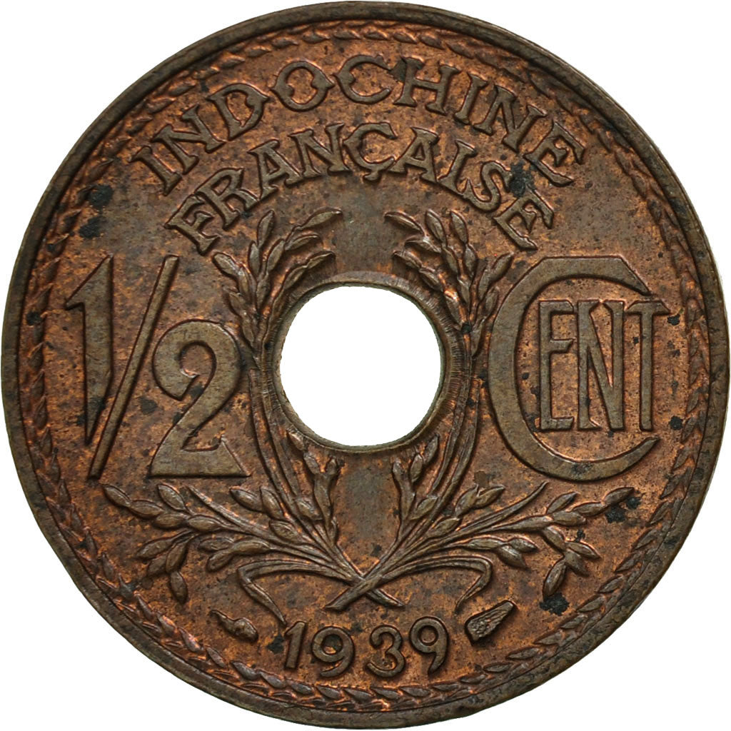 FRENCH INDO-CHINA, 1/2 Cent, 1939, Paris, MS(60-62), Bronze, KM:20