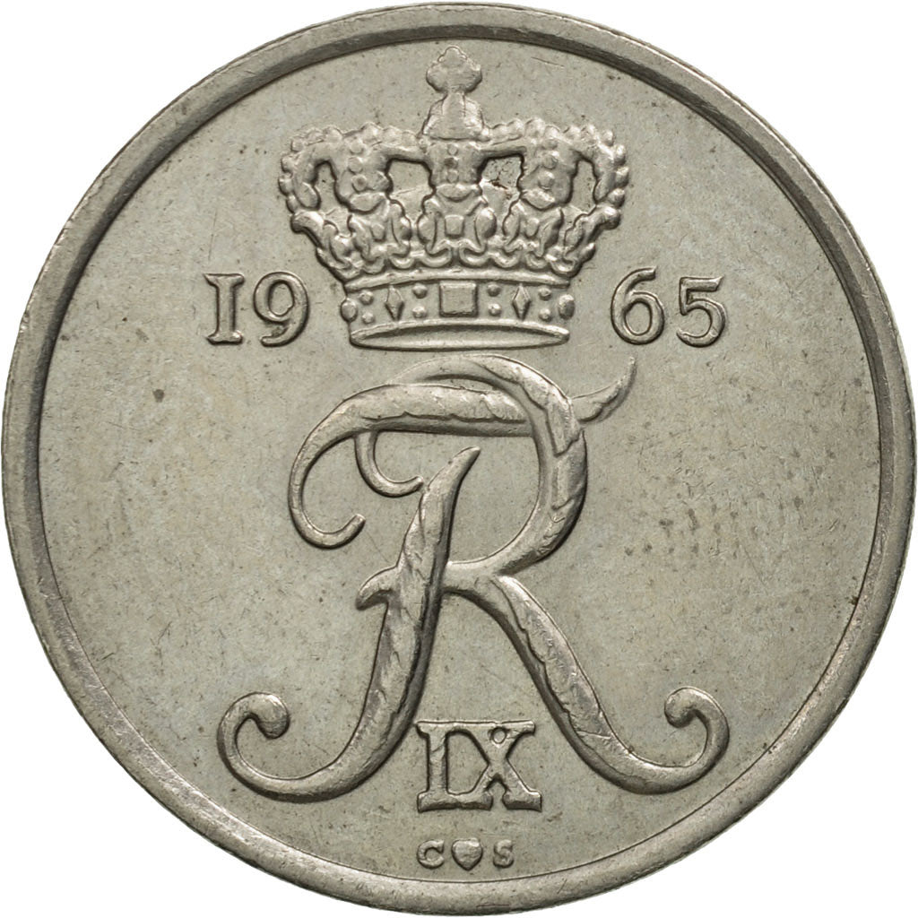 Coin, Denmark, Frederik IX, 25 Öre, 1965, Copenhagen, MS(63), Copper-nickel