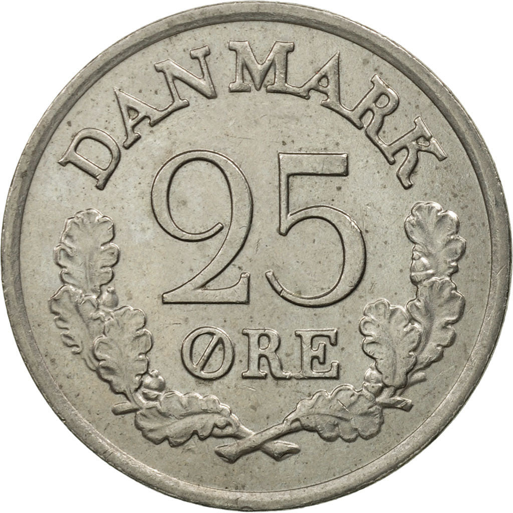 Coin, Denmark, Frederik IX, 25 Öre, 1965, Copenhagen, MS(63), Copper-nickel