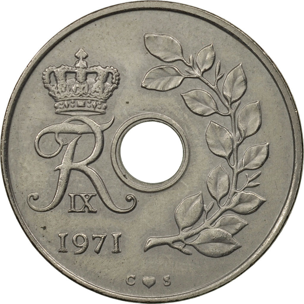 Coin, Denmark, Frederik IX, 25 Öre, 1971, Copenhagen, MS(63), Copper-nickel