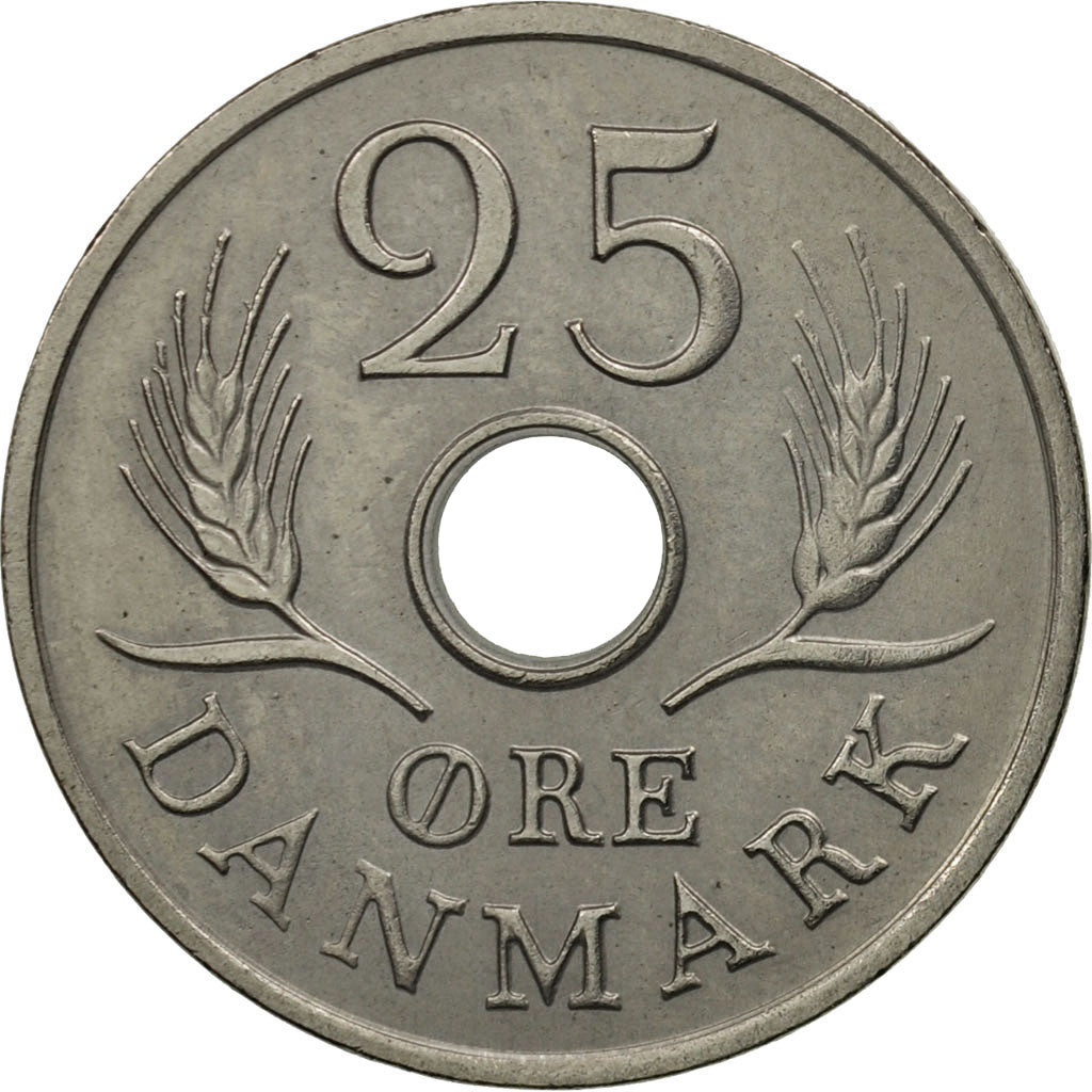 Coin, Denmark, Frederik IX, 25 Öre, 1971, Copenhagen, MS(63), Copper-nickel