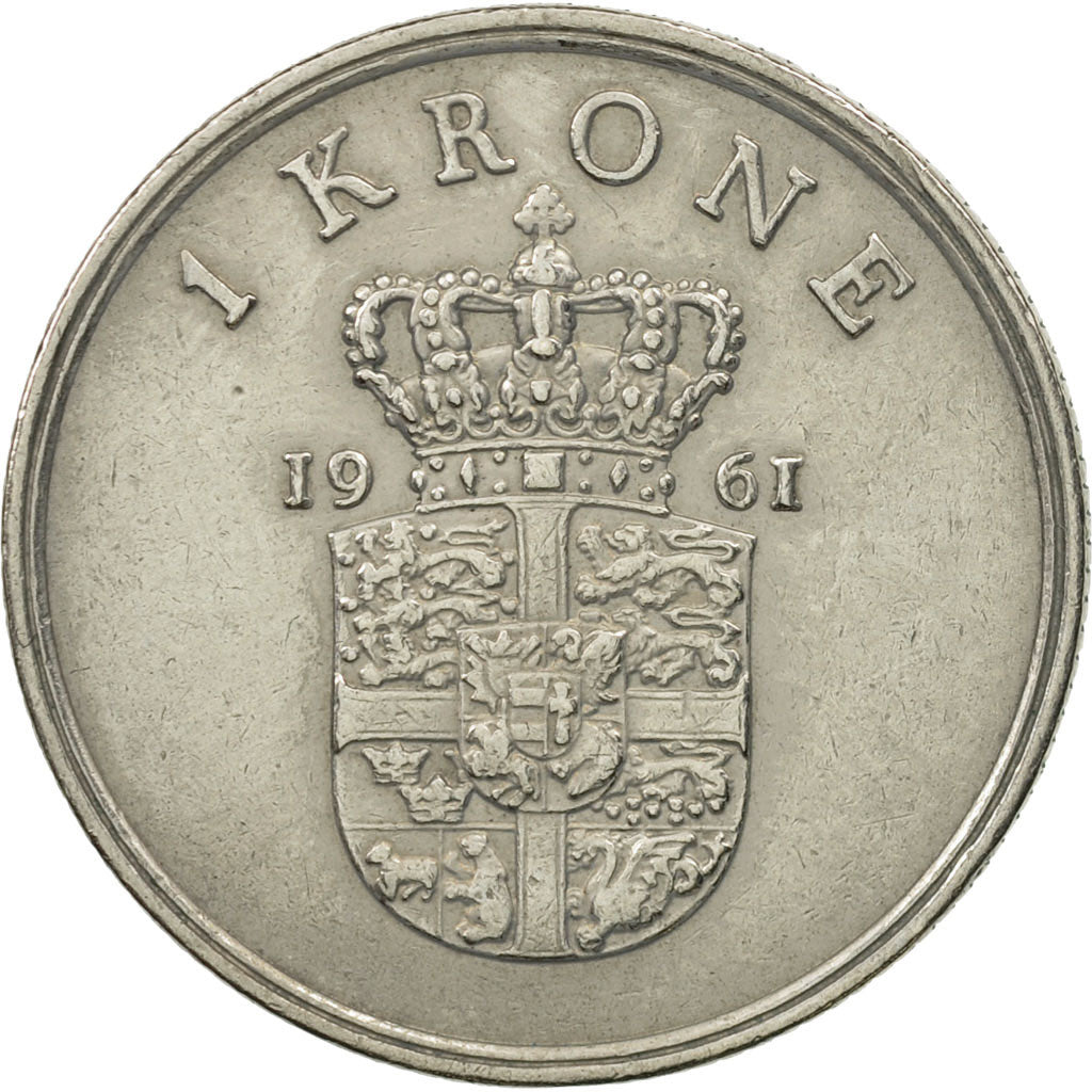 Coin, Denmark, Frederik IX, Krone, 1961, Copenhagen, MS(60-62), Copper-nickel