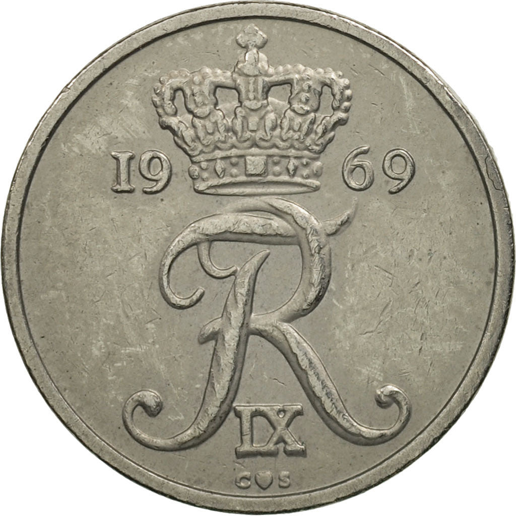 Coin, Denmark, Frederik IX, 10 Öre, 1969, Copenhagen, MS(60-62), Copper-nickel