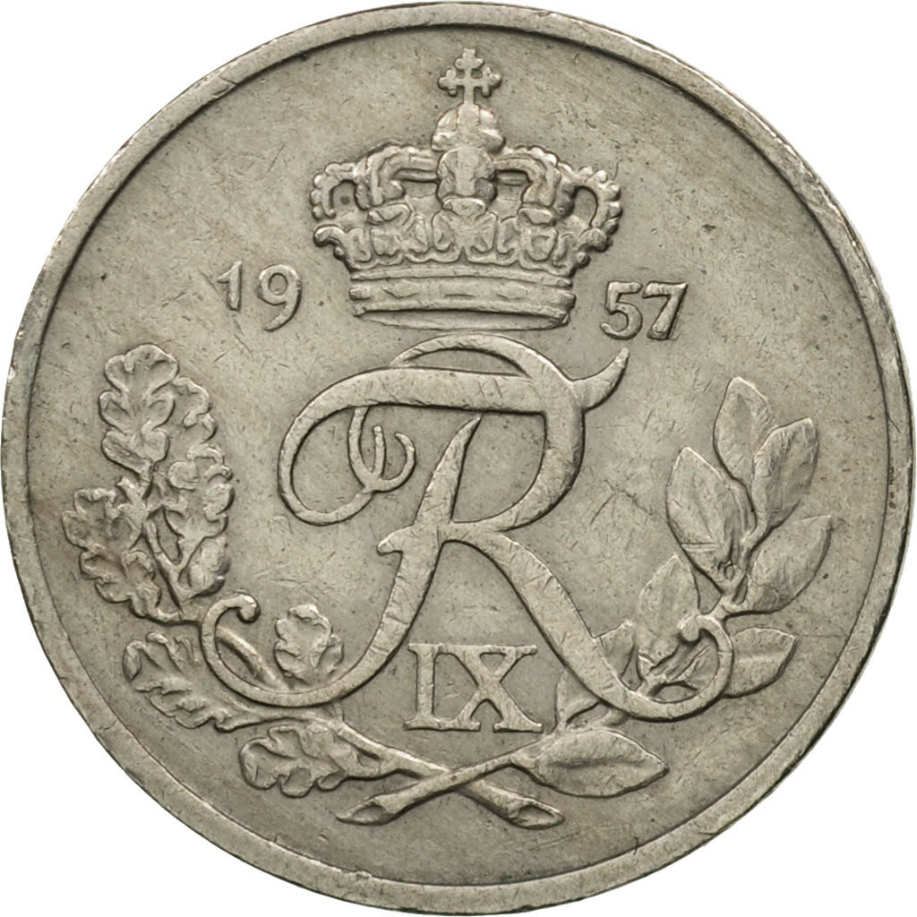 Coin, Denmark, Frederik IX, 10 Öre, 1957, Copenhagen, MS(60-62), Copper-nickel