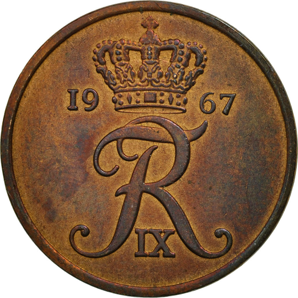 Coin, Denmark, Frederik IX, 5 Öre, 1967, Copenhagen, AU(55-58), Bronze