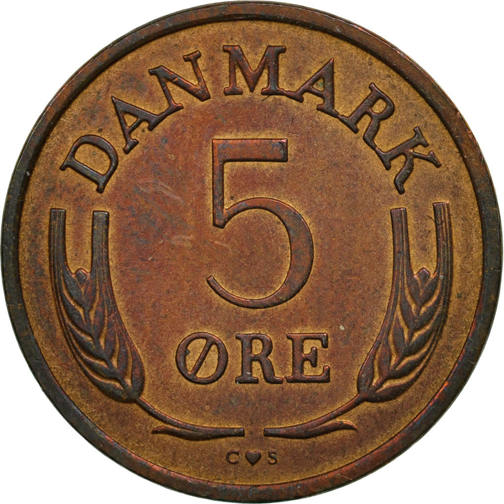 Coin, Denmark, Frederik IX, 5 Öre, 1967, Copenhagen, AU(55-58), Bronze