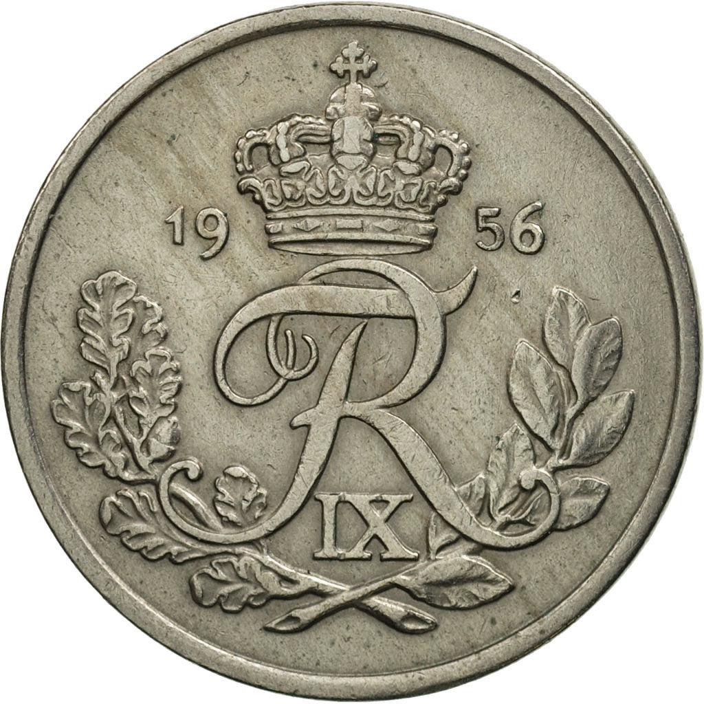 Coin, Denmark, Frederik IX, 25 Öre, 1956, Copenhagen, MS(60-62), Copper-nickel