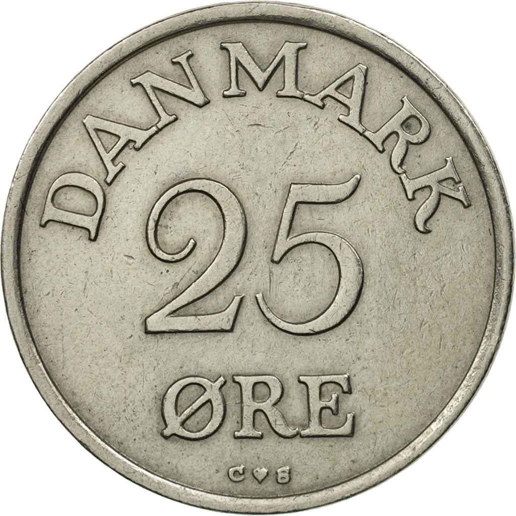 Coin, Denmark, Frederik IX, 25 Öre, 1956, Copenhagen, MS(60-62), Copper-nickel