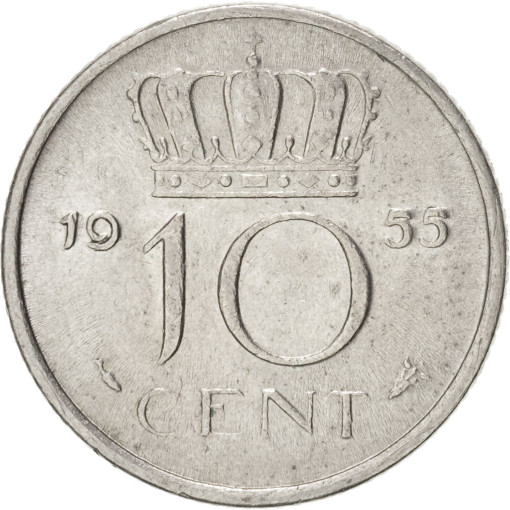 Paesi Bassi, Juliana, 10 Cents, 1955, BB+, Nichel, KM:182