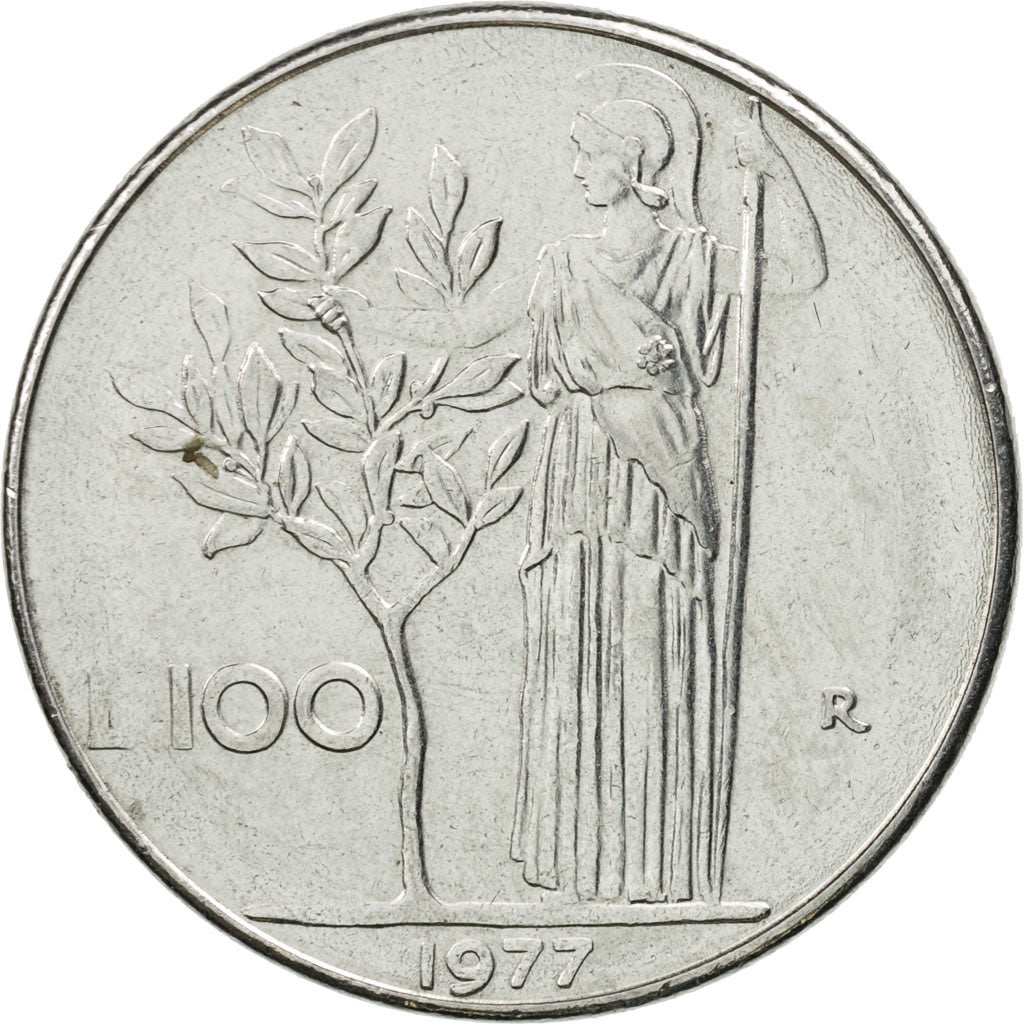 Coin, Italy, 100 Lire, 1977, Rome, MS(63), Stainless Steel, KM:96.1