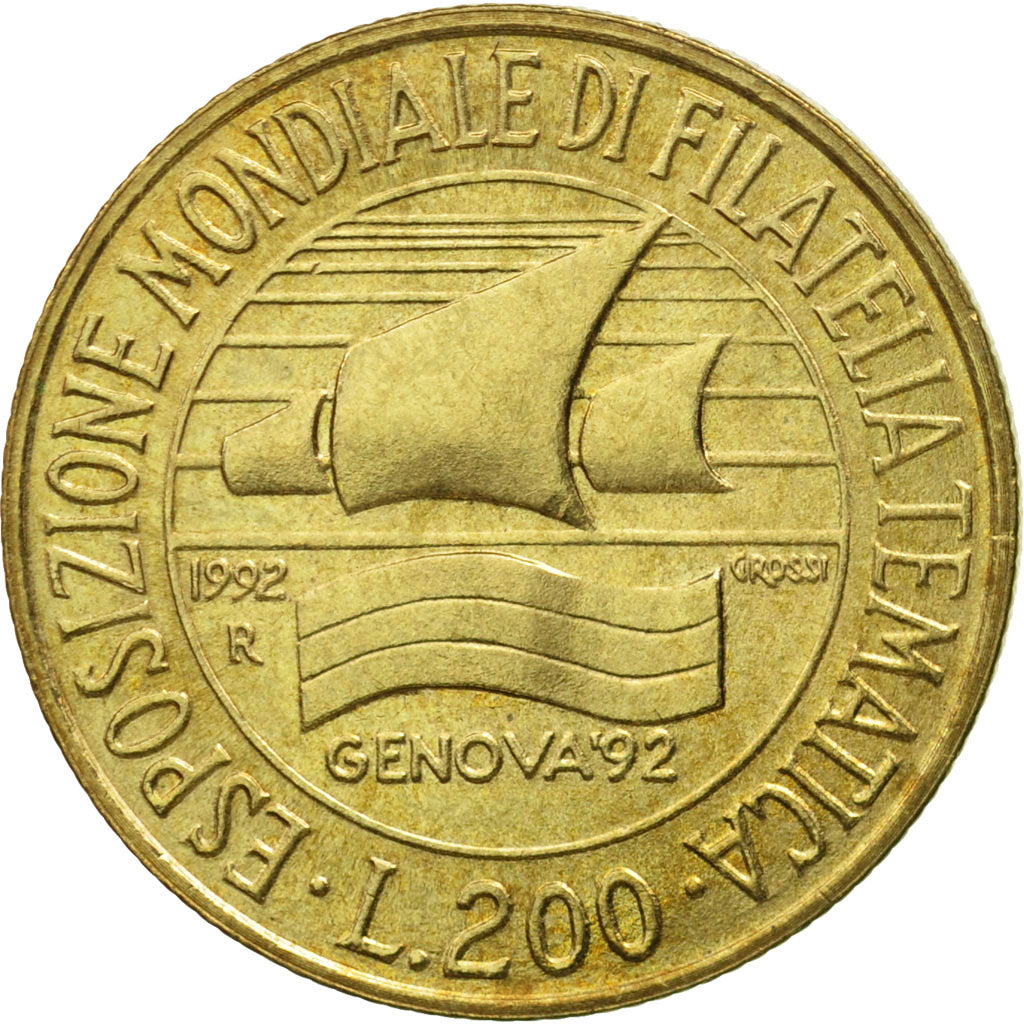 Coin, Italy, 200 Lire, 1992, Rome, MS(60-62), Aluminum-Bronze, KM:151