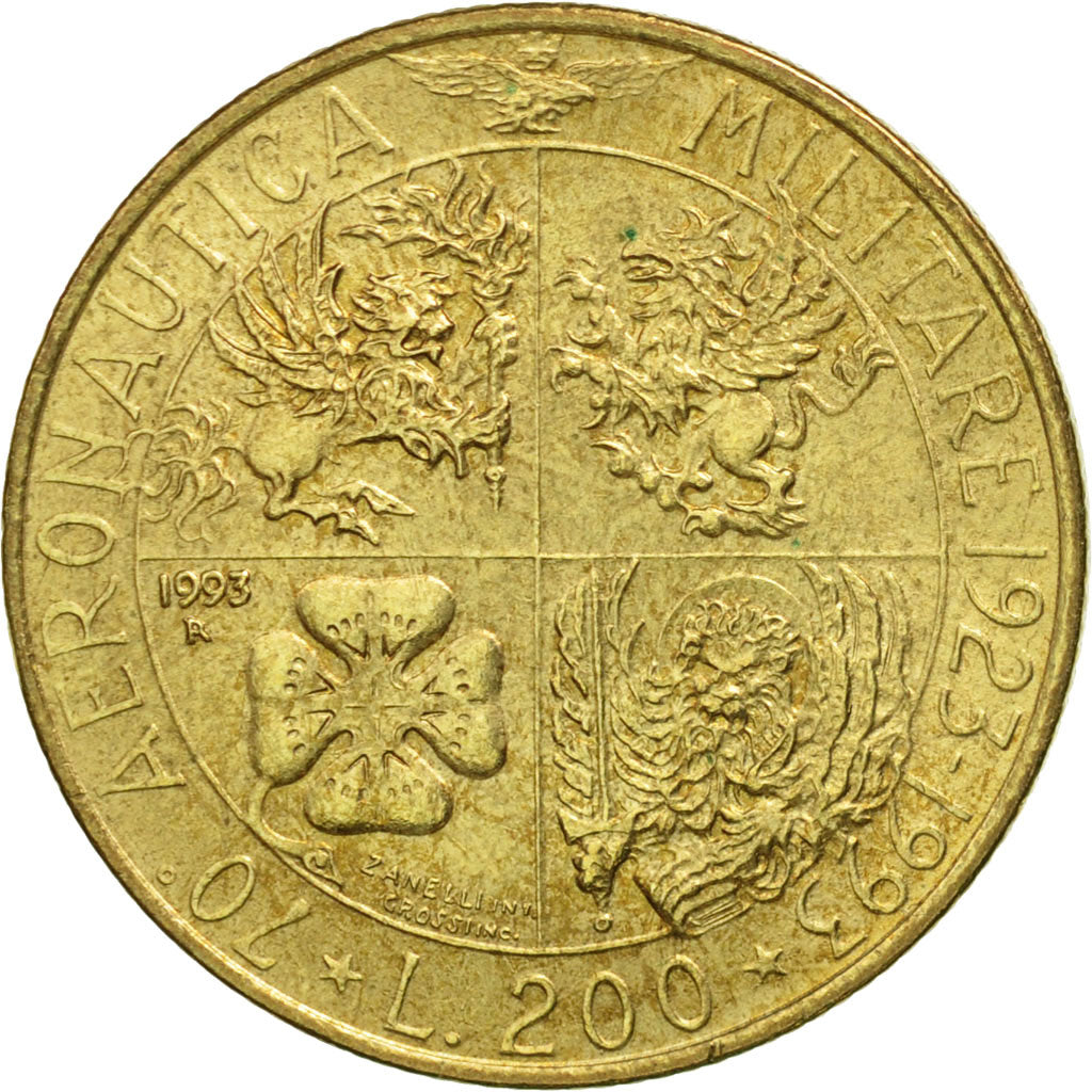 Coin, Italy, 200 Lire, 1993, Rome, MS(60-62), Aluminum-Bronze, KM:155