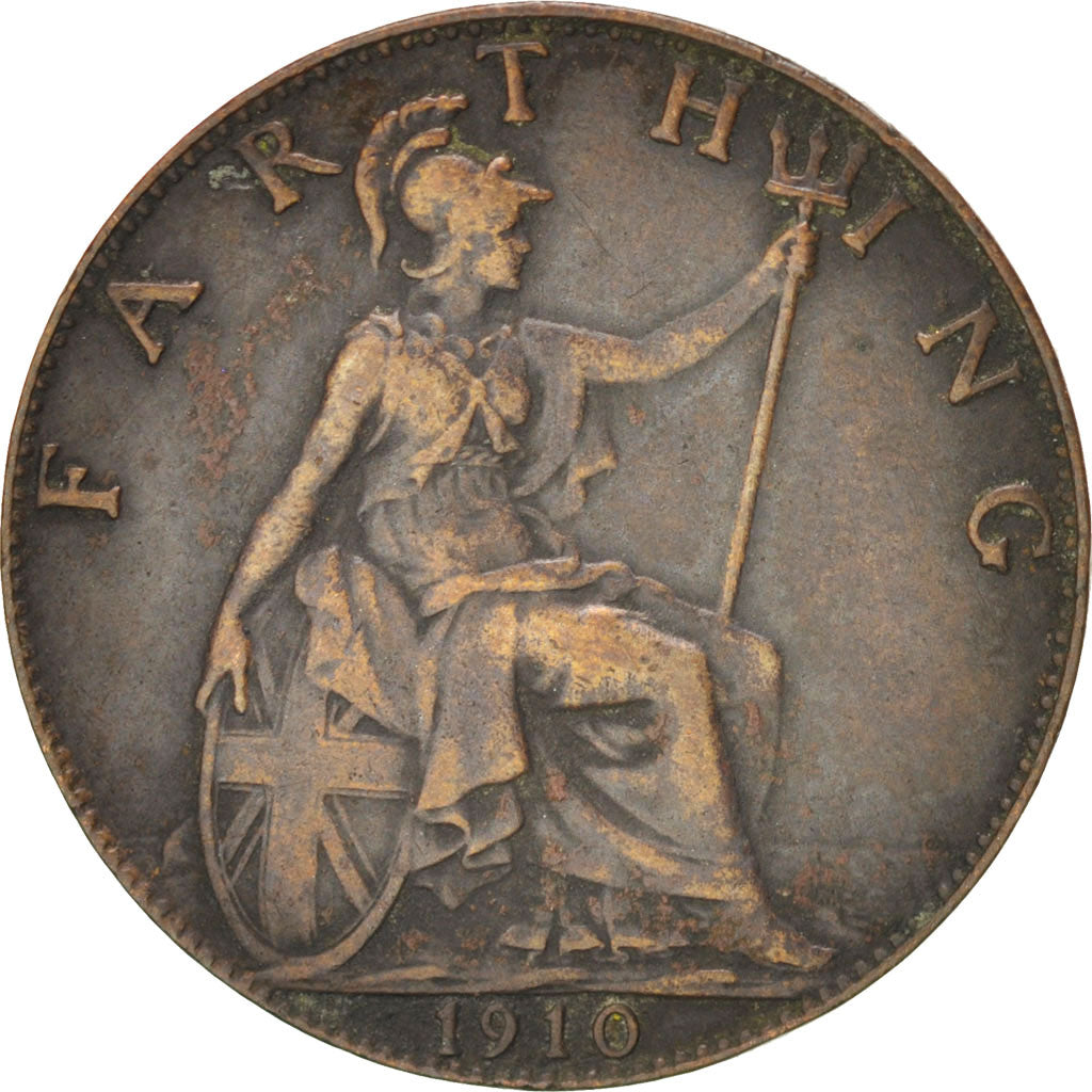 GREAT BRITAIN, Farthing, 1910, KM #792, EF(40-45), Bronze, 20