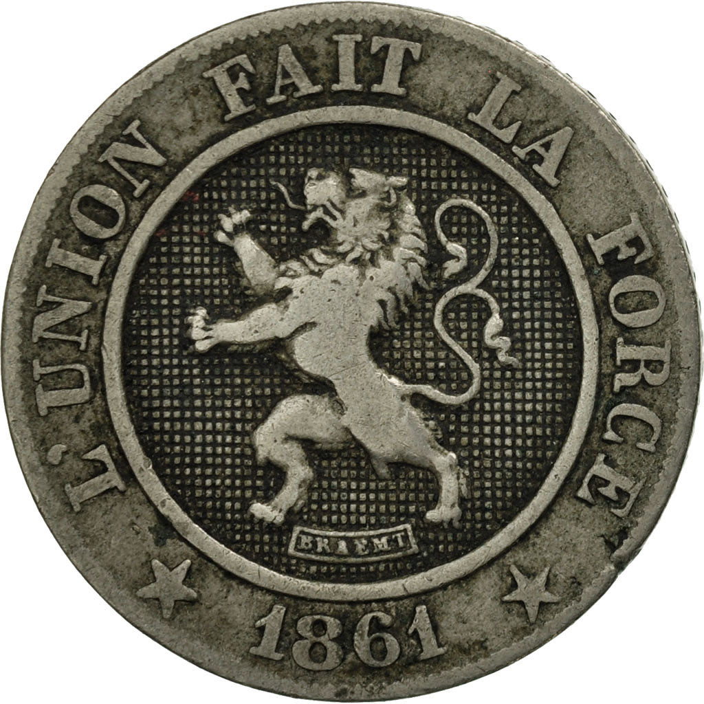 Belgium, Leopold I, 10 Centimes, 1861, AU(50-53), Copper-nickel, KM:22