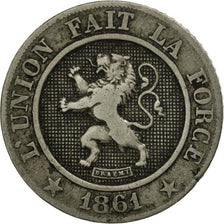 Belgium, Leopold I, 10 Centimes, 1861, AU(50-53), Copper-nickel, KM:22