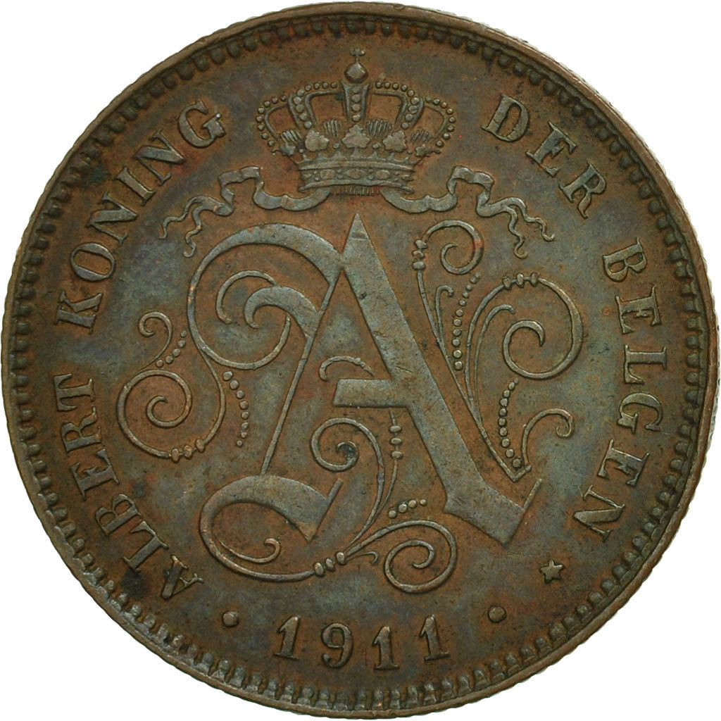 Belgium, Albert I, 2 Centimes, 1911, AU(50-53), Copper, KM:65