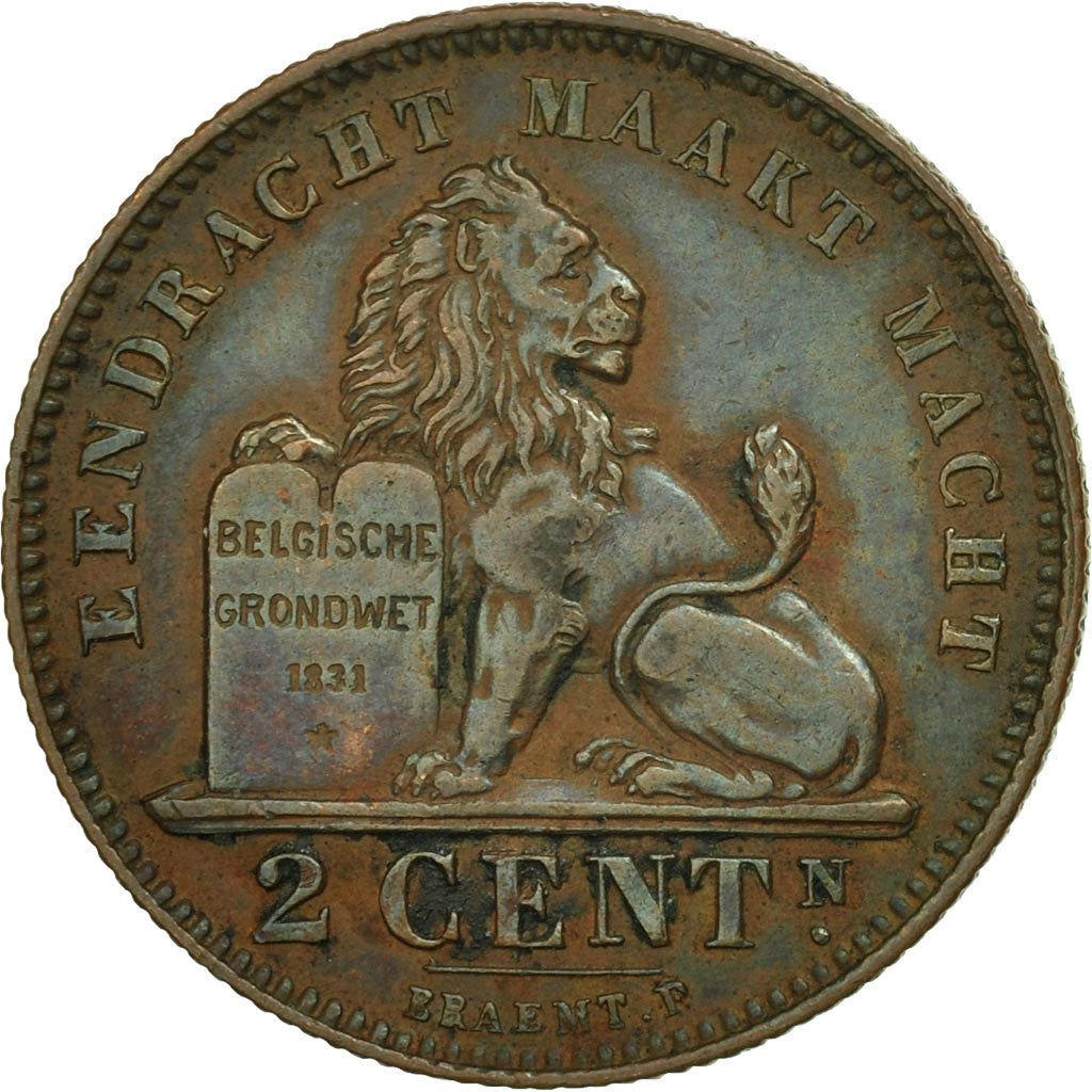 Belgium, Albert I, 2 Centimes, 1911, AU(50-53), Copper, KM:65