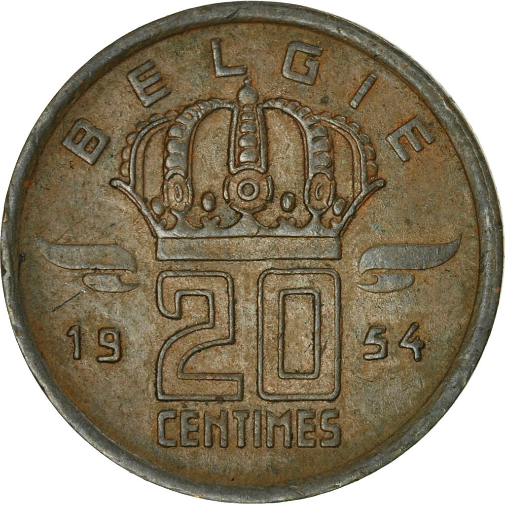 Coin, Belgium, 20 Centimes, 1954, VF(20-25), Bronze, KM:146