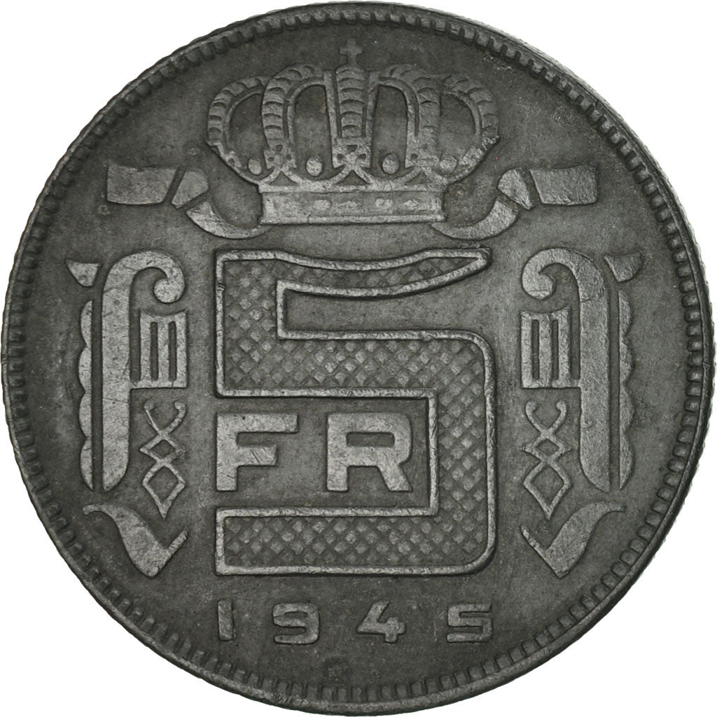 Coin, Belgium, 5 Francs, 5 Frank, 1945, VF(20-25), Zinc, KM:129.1
