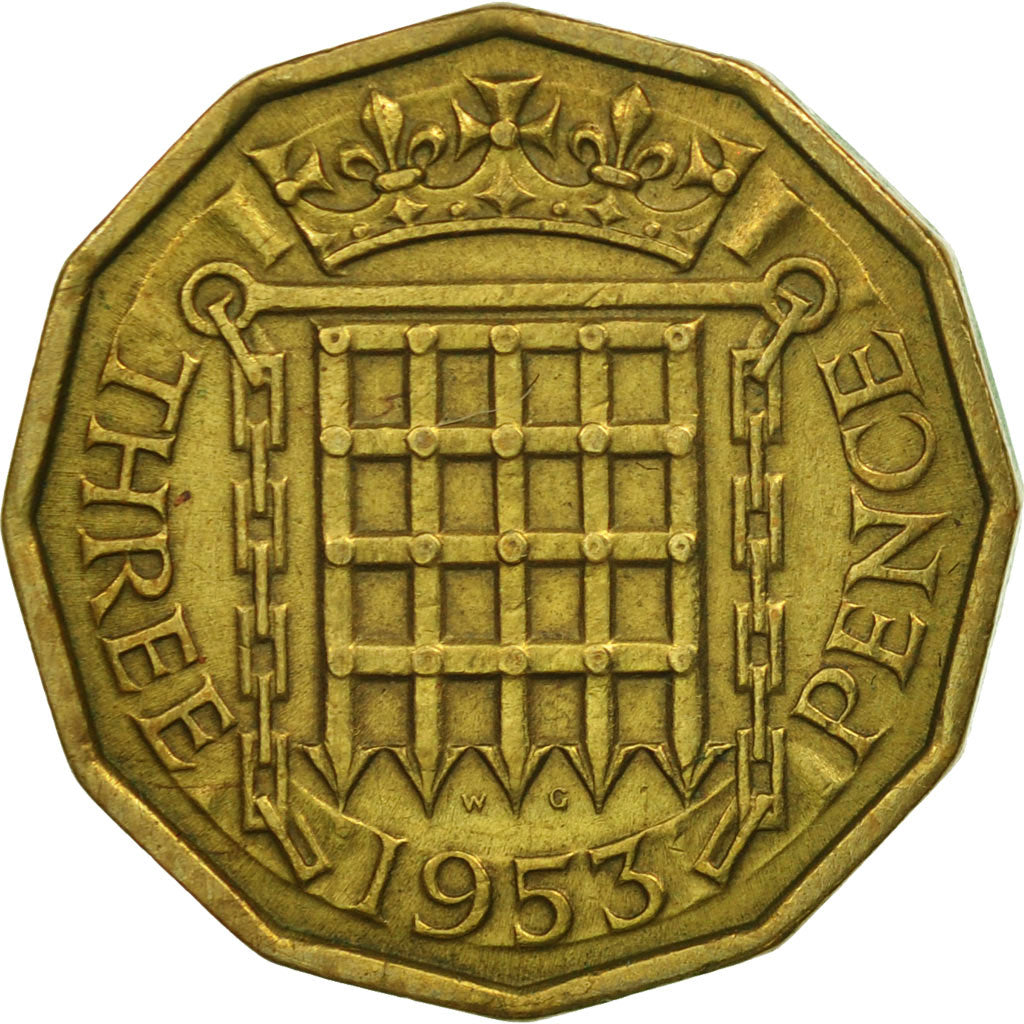 Coin, Great Britain, Elizabeth II, 3 Pence, 1953, EF(40-45), Nickel-brass