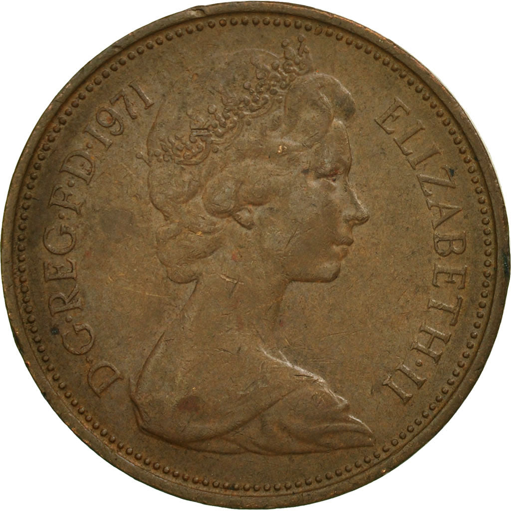 Moneta, Gran Bretagna, Elizabeth II, 2 New Pence, 1971, BB, Bronzo, KM:916