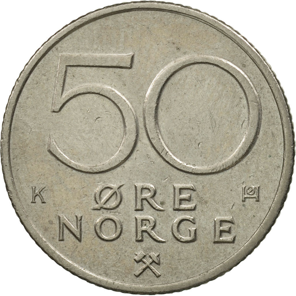 Coin, Norway, Olav V, 50 Öre, 1985, MS(63), Copper-nickel, KM:418