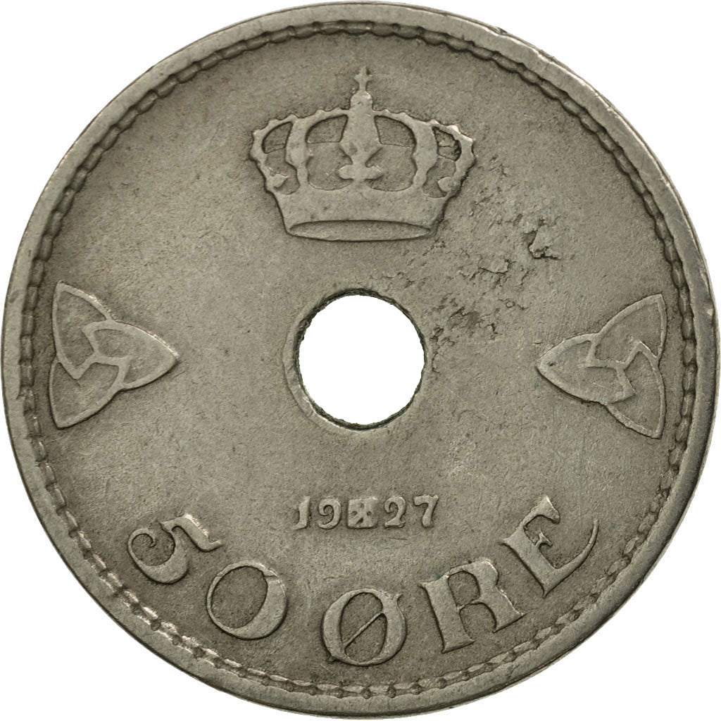 Coin, Norway, Haakon VII, 50 Öre, 1927, AU(55-58), Copper-nickel, KM:386