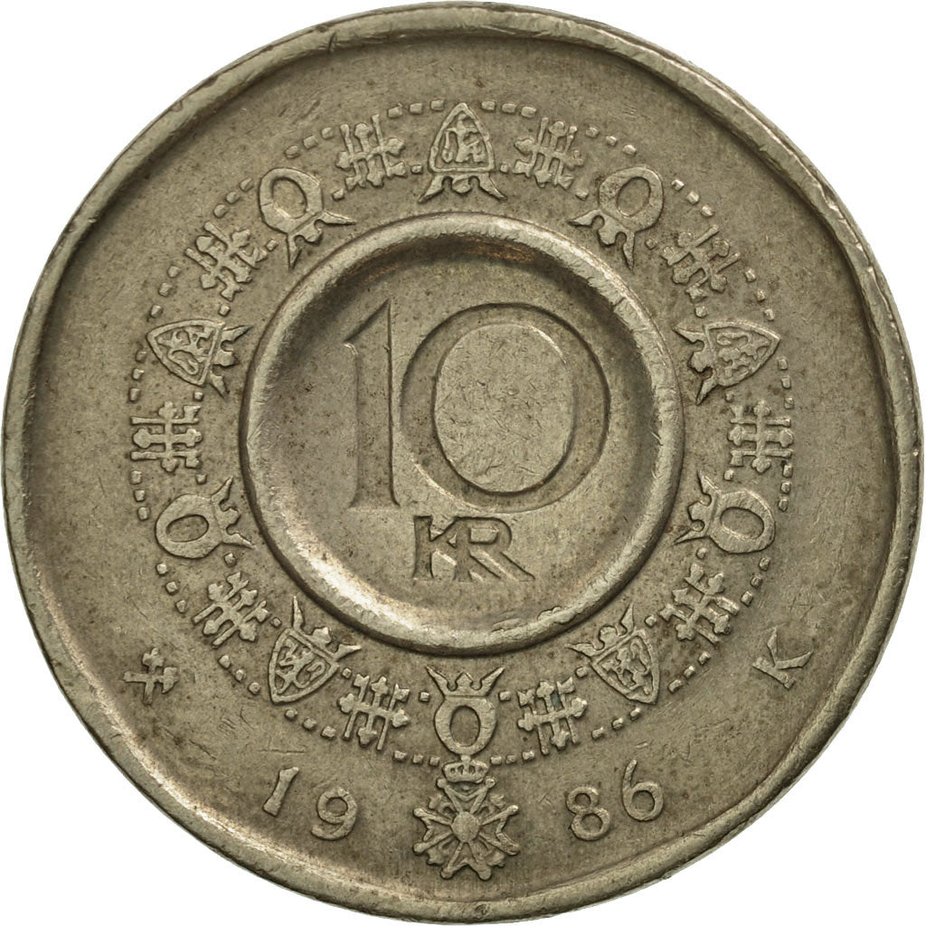 Münze, Norwegen, Olav V, 10 Kroner, 1986, VZ+, Nickel-brass, KM:427
