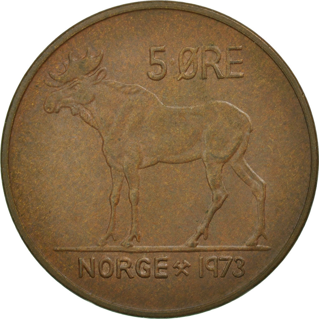 Coin, Norway, Olav V, 5 Öre, 1973, AU(55-58), Bronze, KM:405