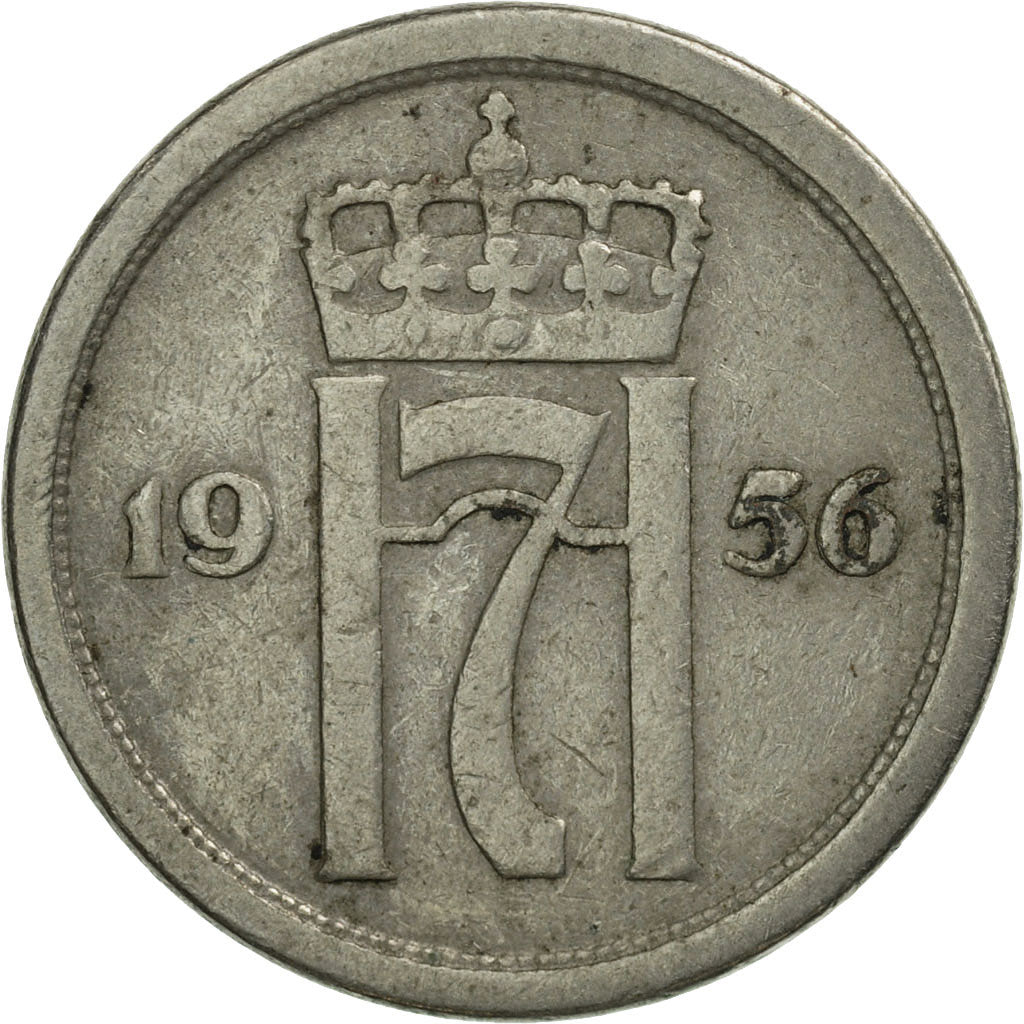 Coin, Norway, Haakon VII, 25 Öre, 1956, AU(50-53), Copper-nickel, KM:401