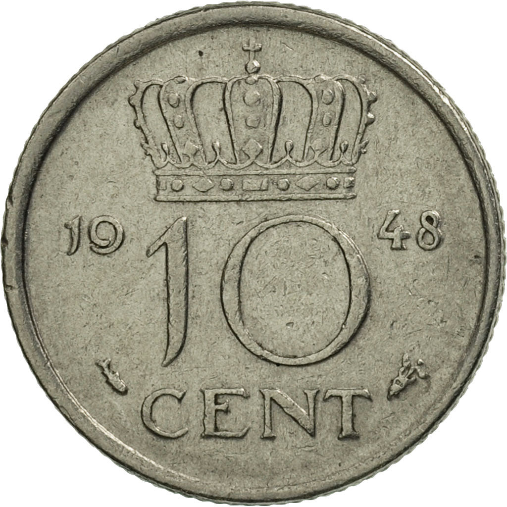 Moneda, Países Bajos, Wilhelmina I, 10 Cents, 1948, SC, Níquel, KM:177