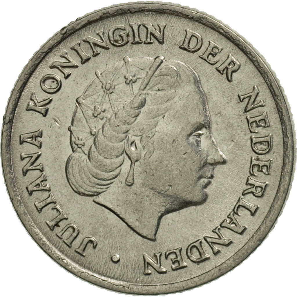 Coin, Netherlands, Juliana, 10 Cents, 1955, MS(63), Nickel, KM:182